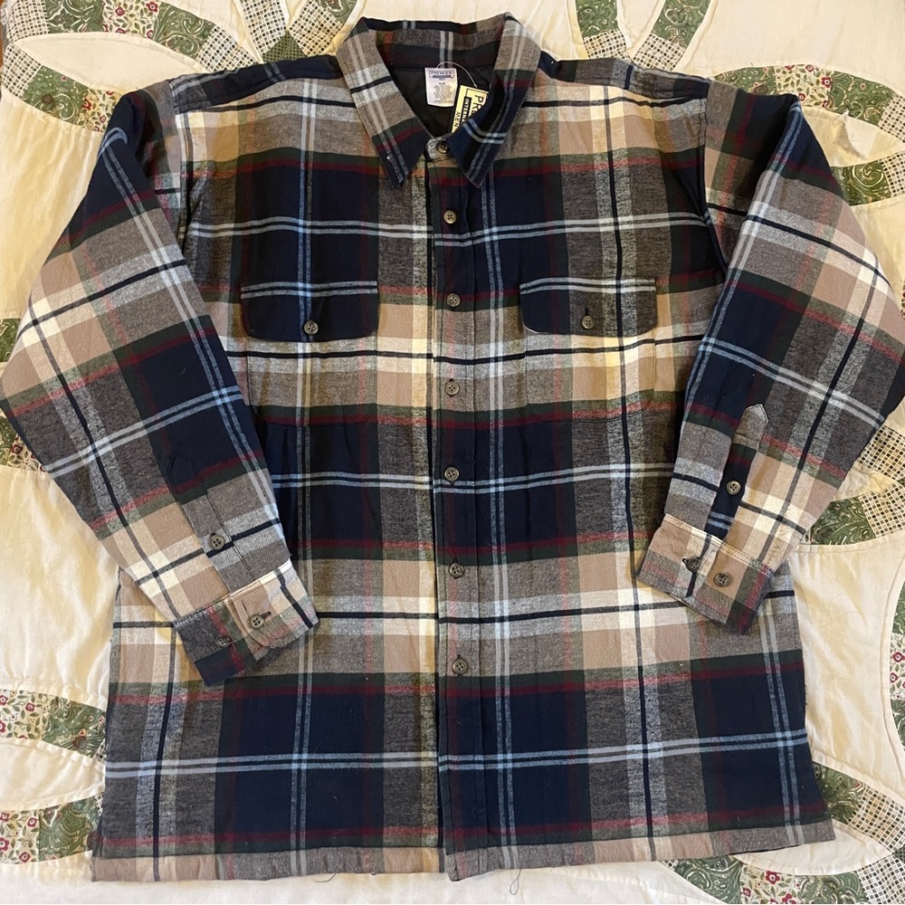 NEW Premier International Plaid Shacket in Navy, Gray & Cream Size XL Utility